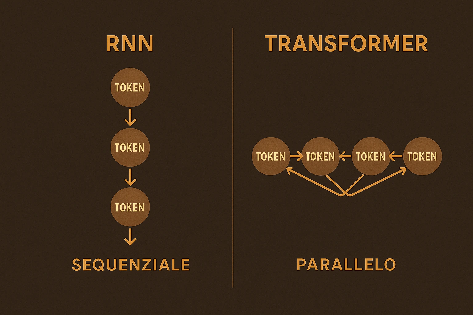 RNN sequenziale vs Transformer parallelo